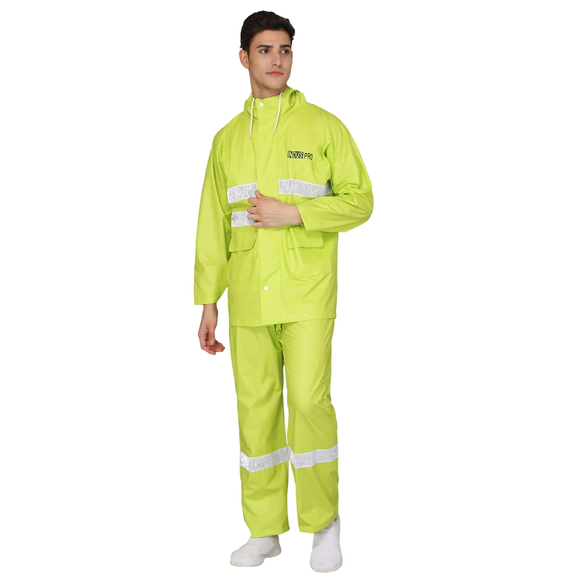 THE CLOWNFISH Polyvinyl Chloride (Pvc) Rain Coat For Men Waterproof For Bike With Hood Raincoat For Men. Set Of Relaxed Fit Top And Bottom Packed In A Storage Bag Indus Pro Series (Green, X_Large)