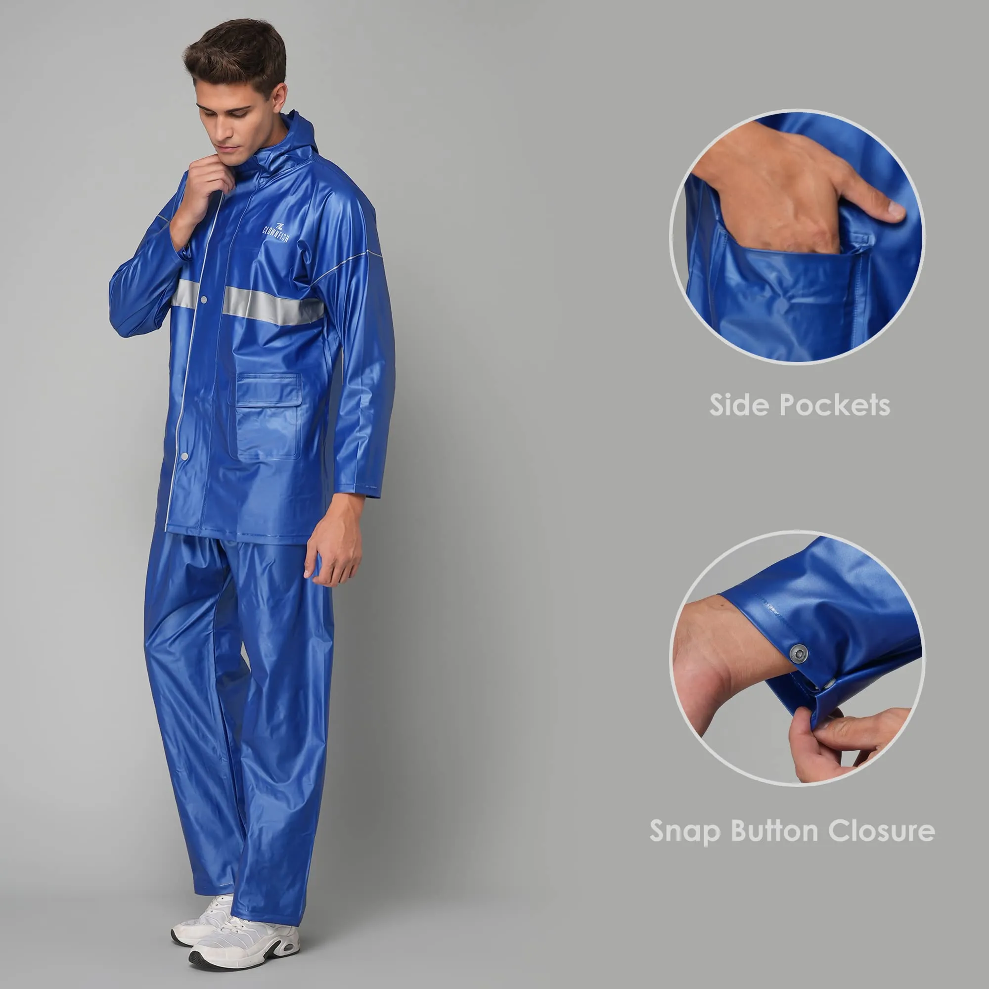 THE CLOWNFISH Rain Coat for Men Waterproof for Bike Raincoat for Men with Hood PVC Material. Set of Top and Bottom. Azure Pro Series (Sky Blue, XX-Large)