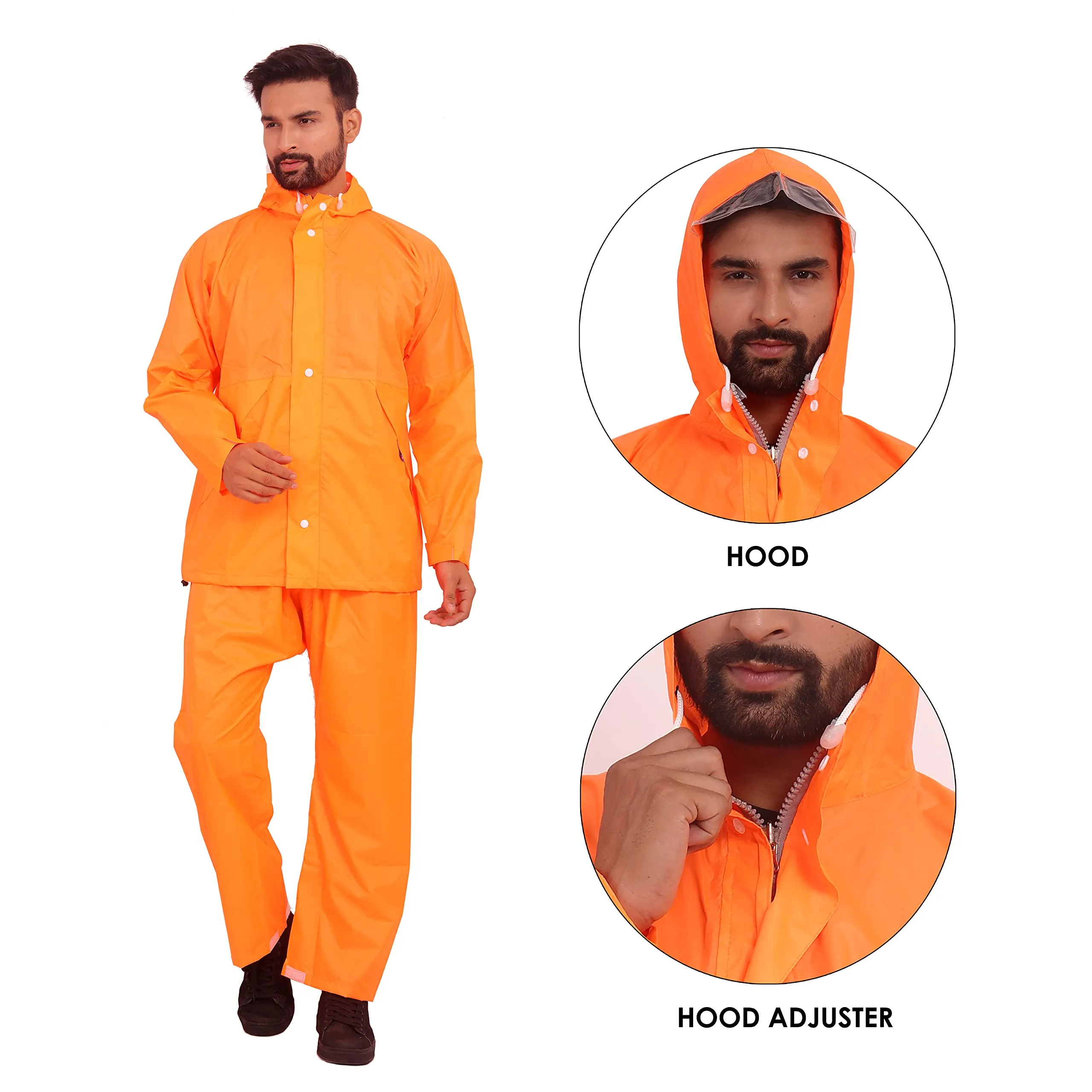 THE CLOWNFISH Rain Coat for Men Waterproof for Bike Raincoat for Men with Hood. Set of Top and Bottom. Classic Series (Orange, XXX-Large)