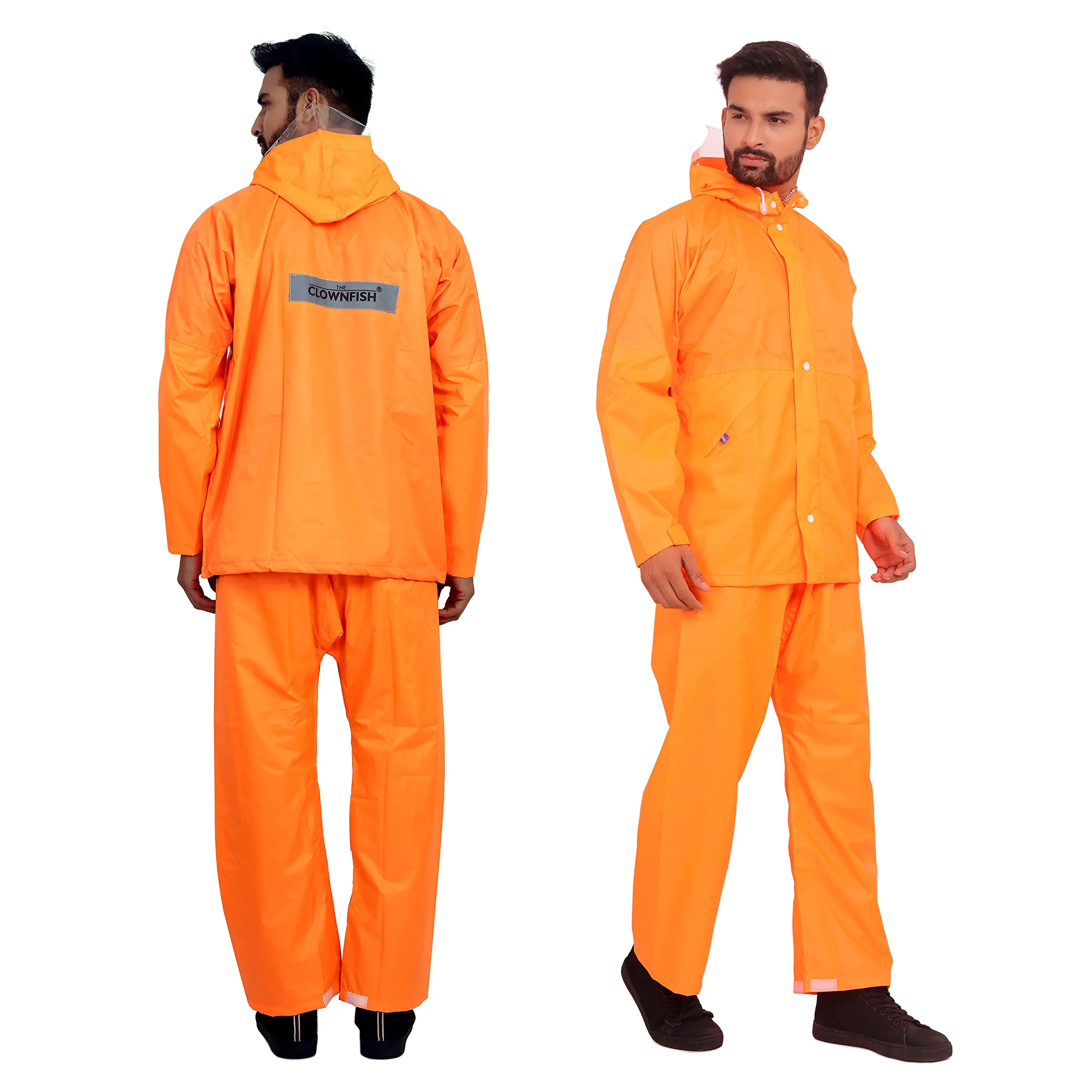 THE CLOWNFISH Rain Coat for Men Waterproof for Bike Raincoat for Men with Hood. Set of Top and Bottom. Classic Series (Orange, XXX-Large)