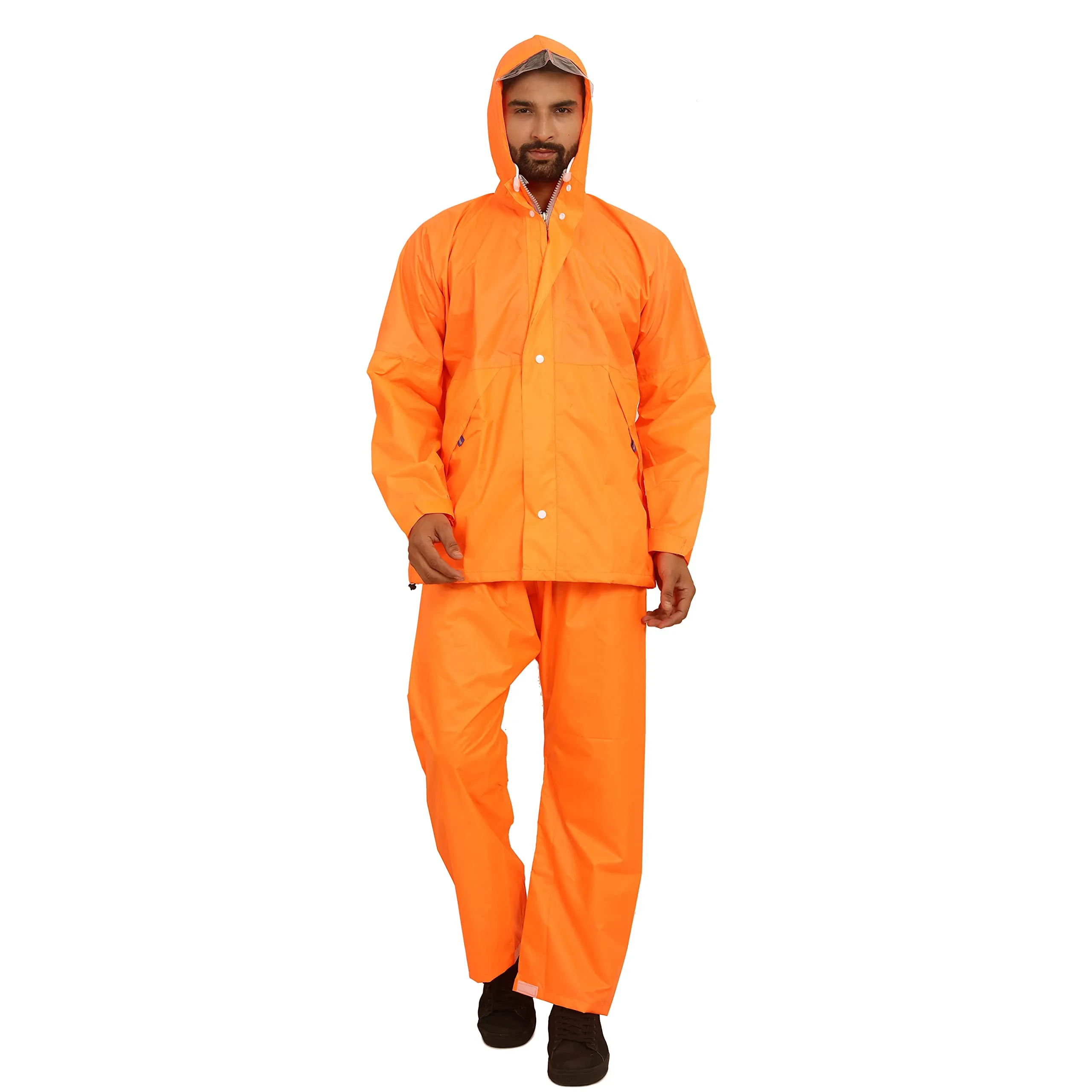 THE CLOWNFISH Rain Coat for Men Waterproof for Bike Raincoat for Men with Hood. Set of Top and Bottom. Classic Series (Orange, XXX-Large)