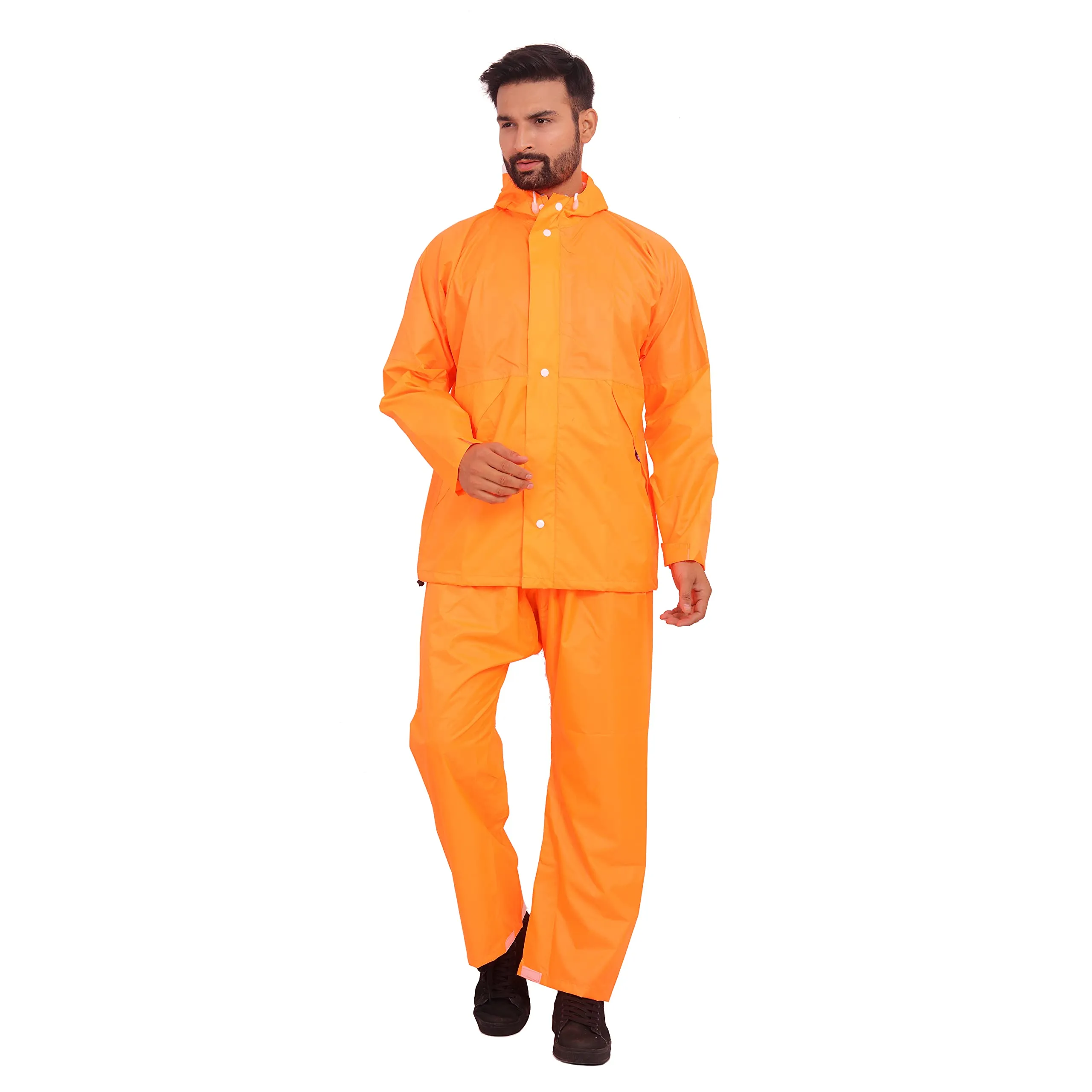 THE CLOWNFISH Rain Coat for Men Waterproof for Bike Raincoat for Men with Hood. Set of Top and Bottom. Classic Series (Orange, XXX-Large)