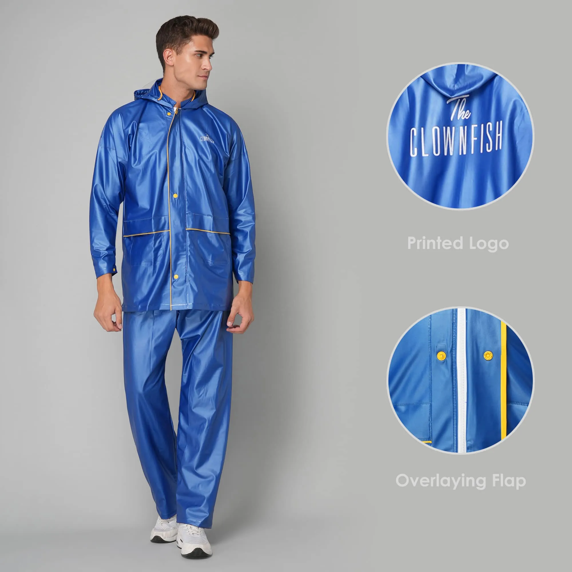 THE CLOWNFISH Rain Coat for Men Waterproof for Bike with Hood Raincoat for Men & Women. Samson Pro Series (Blue, XX-Large)