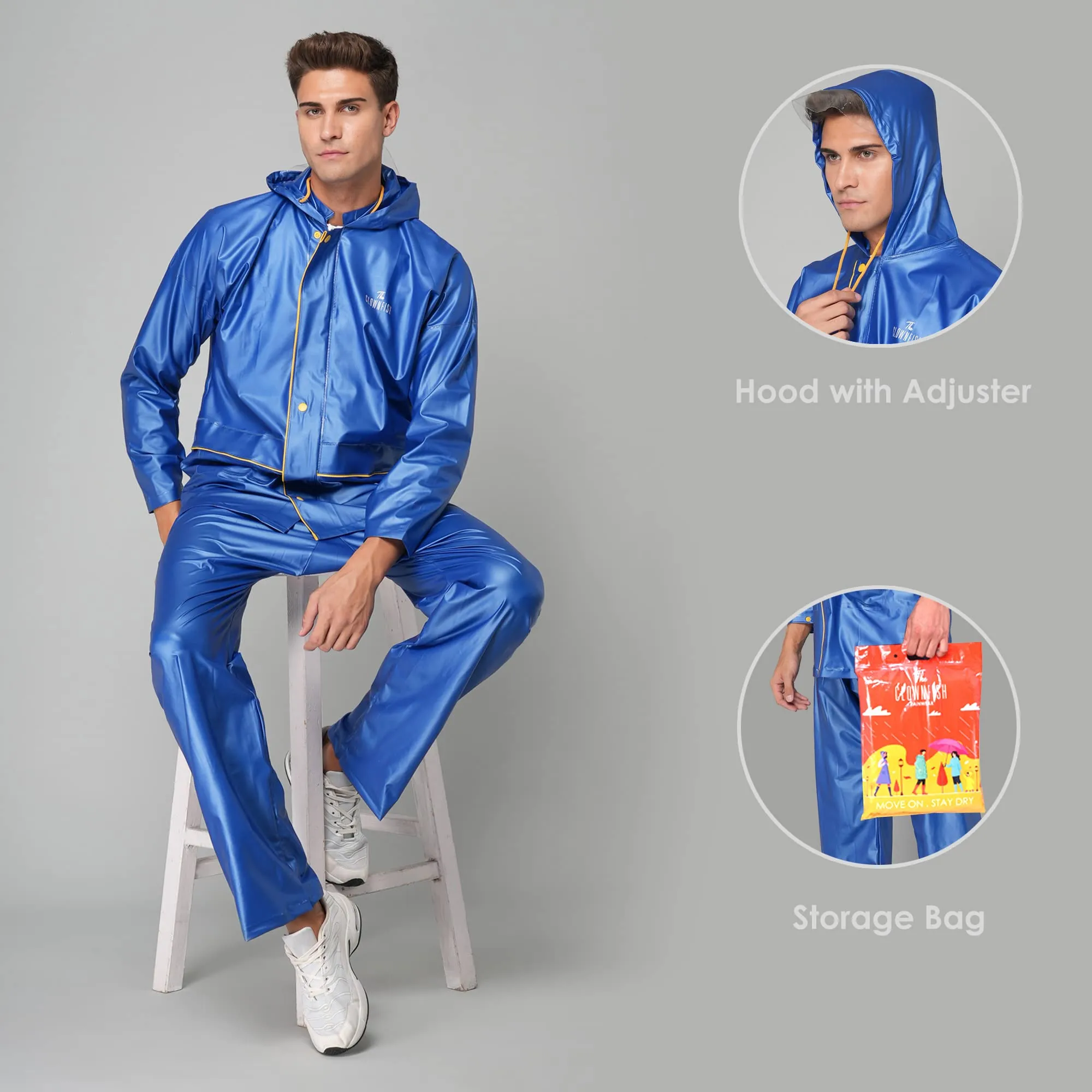 THE CLOWNFISH Rain Coat for Men Waterproof for Bike with Hood Raincoat for Men & Women. Samson Pro Series (Blue, XX-Large)