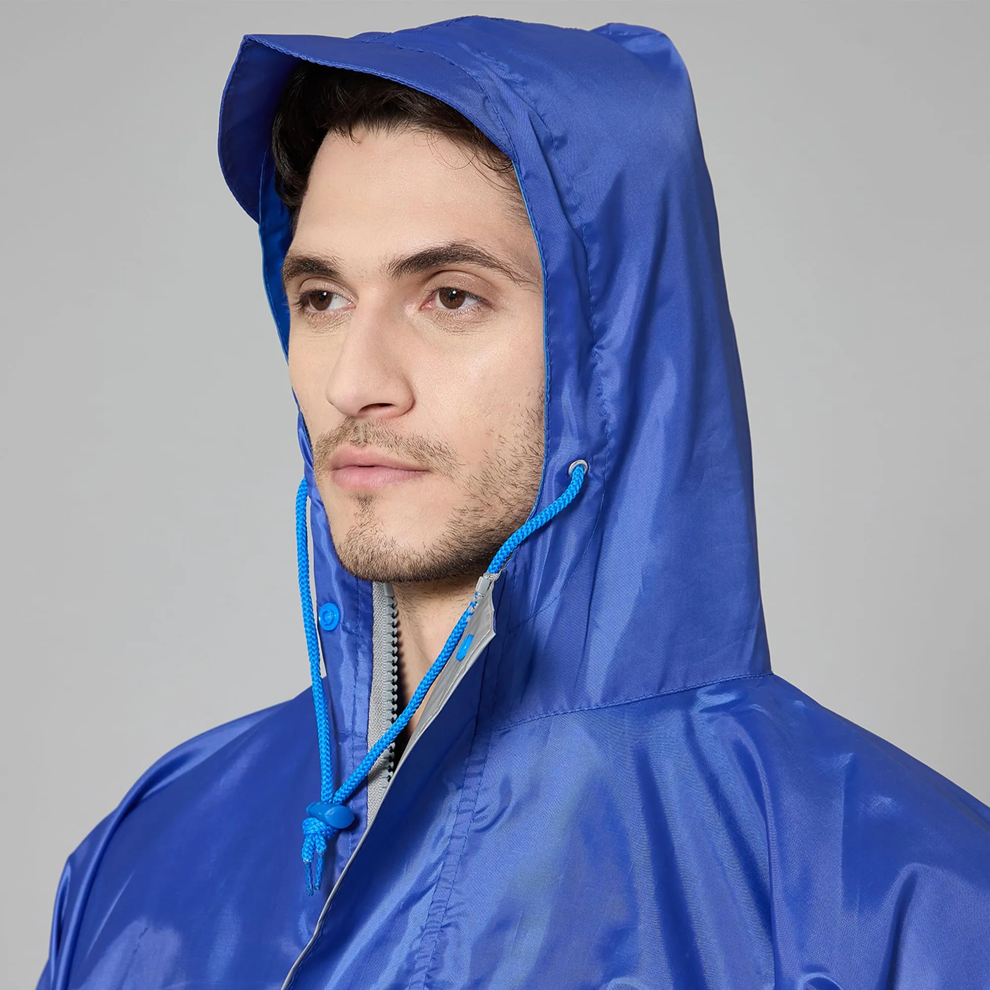 THE CLOWNFISH Rain Coat for Men Waterproof Raincoat with Pants Polyester Reversible Double Layer Rain Coat For Men Bike Rain Suit Rain Jacket Suit Inner Mobile Pocket, Storage Bag (Royal Blue XXXL)