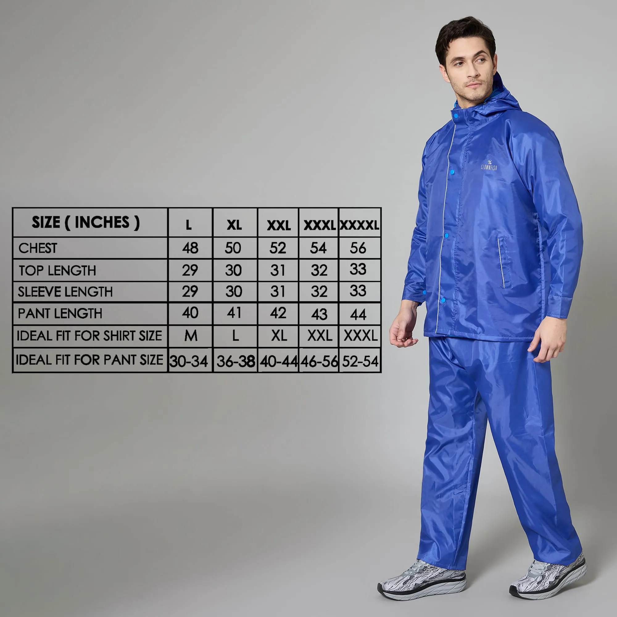 THE CLOWNFISH Rain Coat for Men Waterproof Raincoat with Pants Polyester Reversible Double Layer Rain Coat For Men Bike Rain Suit Rain Jacket Suit Inner Mobile Pocket, Storage Bag (Royal Blue XXXL)