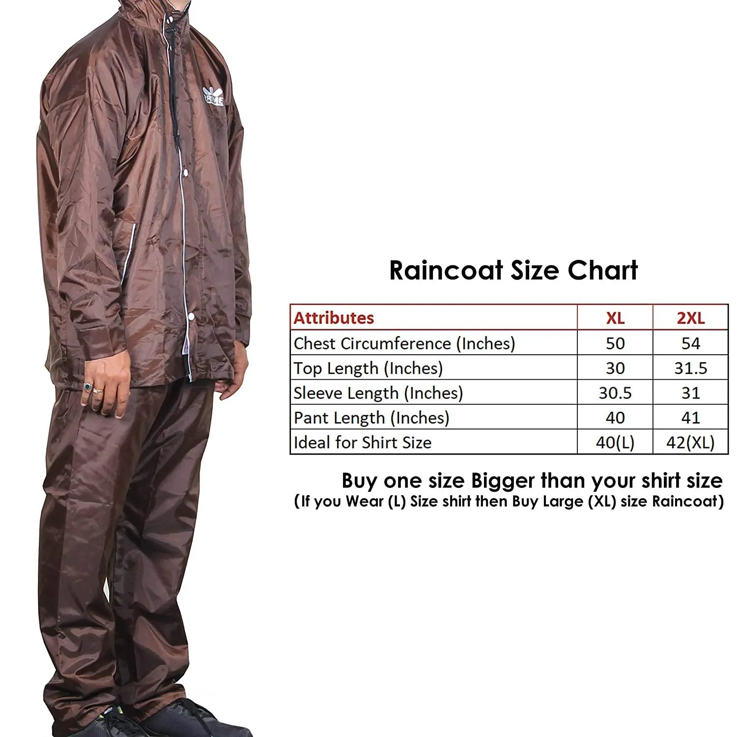 THE CLOWNFISH Rain Coat Waterproof Raincoat With Pants Polyester Reversible Double Layer Rain Coat For Men Bike Rain Suit Standard Length Jacket Suit Inner Mobile Pocket With Storage Bag(Brown Xxl)