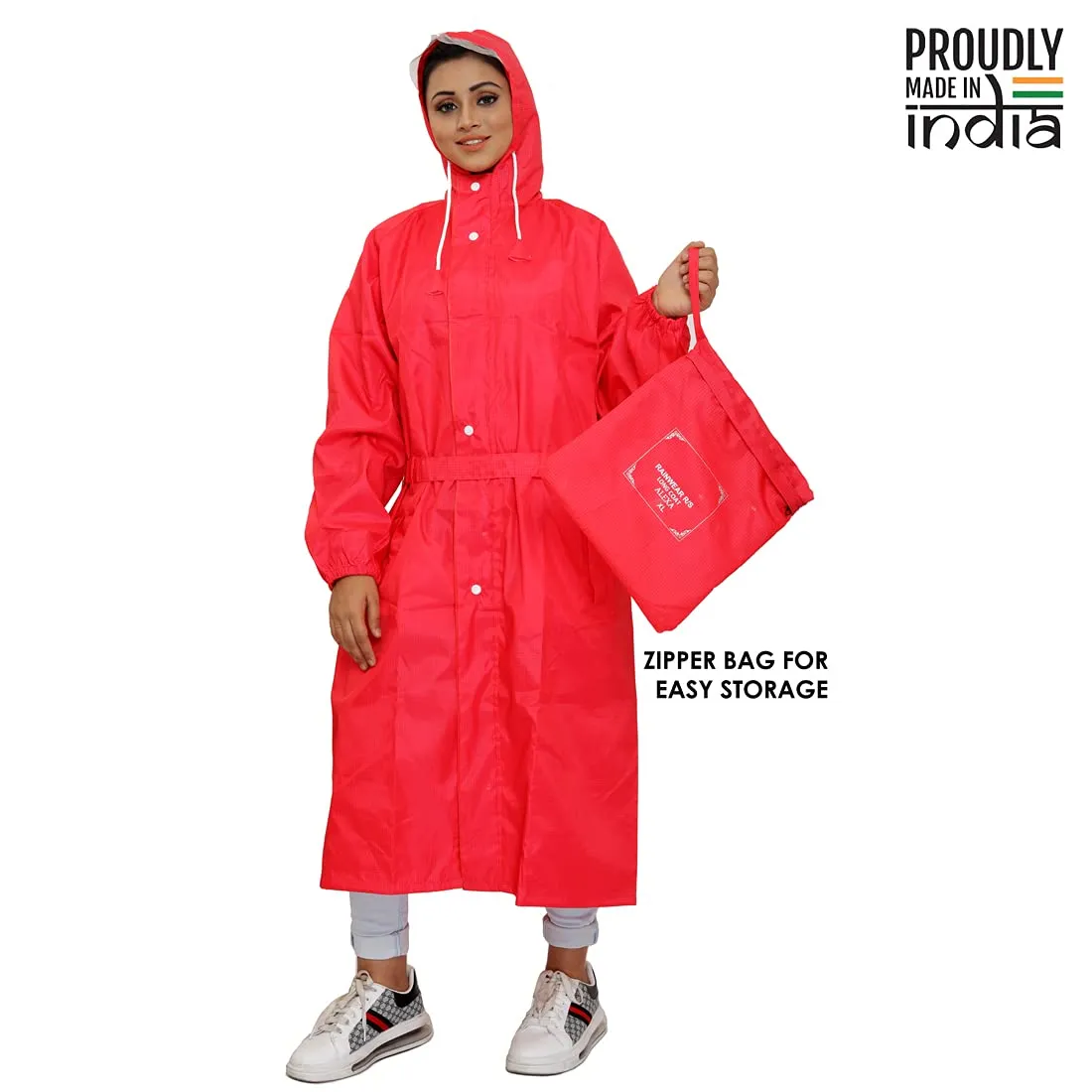 THE CLOWNFISH Raincoats for Women Rain Coat for Women Raincoat for Ladies Waterproof Reversible Double Layer. Brilliant Seies (Red, XX-Large)