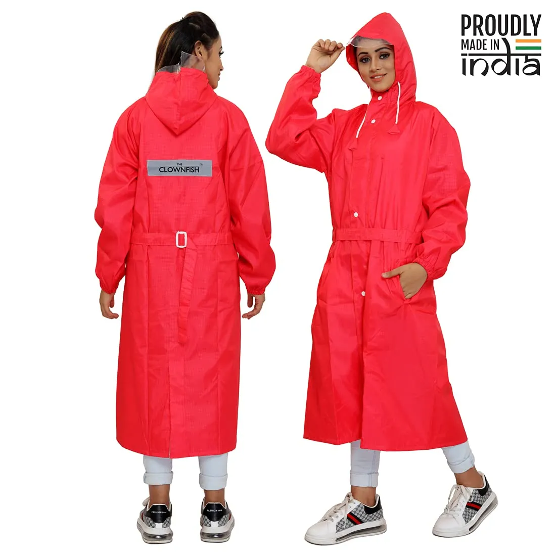 THE CLOWNFISH Raincoats for Women Rain Coat for Women Raincoat for Ladies Waterproof Reversible Double Layer. Brilliant Seies (Red, XX-Large)