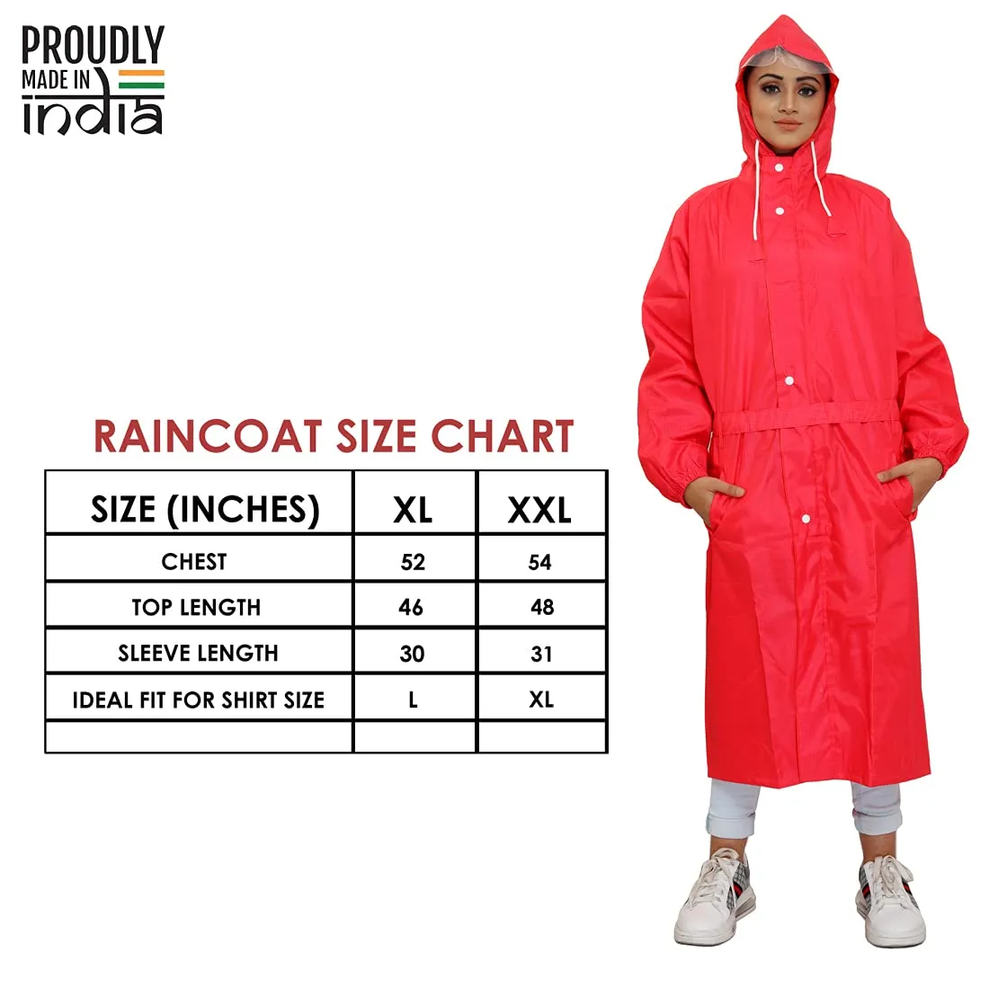 THE CLOWNFISH Raincoats for Women Rain Coat for Women Raincoat for Ladies Waterproof Reversible Double Layer. Brilliant Seies (Red, XX-Large)