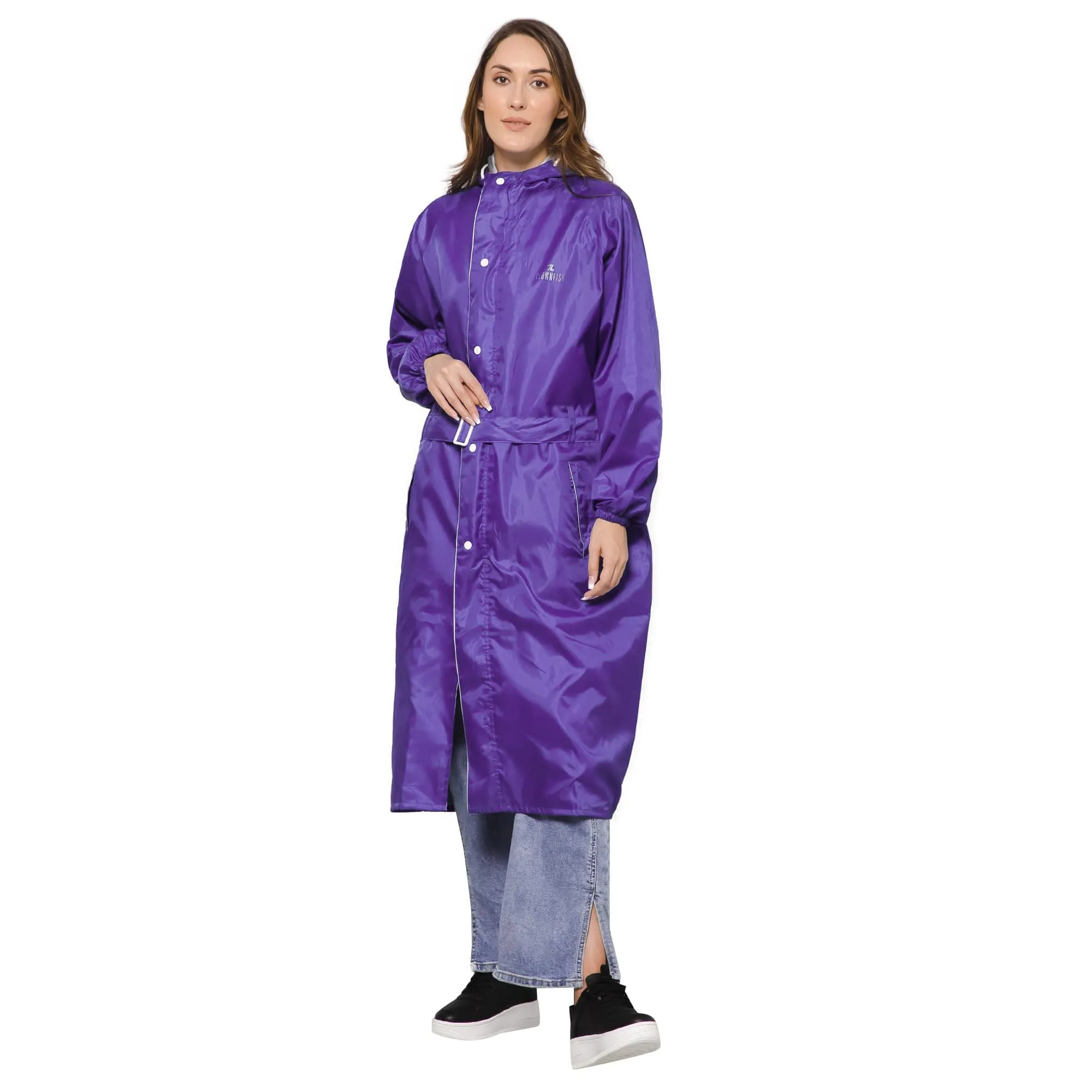 THE CLOWNFISH Raincoats for Women Rain Coat for Women Raincoat for Ladies Waterproof Reversible Double Layer. Drizzle Diva Series (Purple, XX-Large)