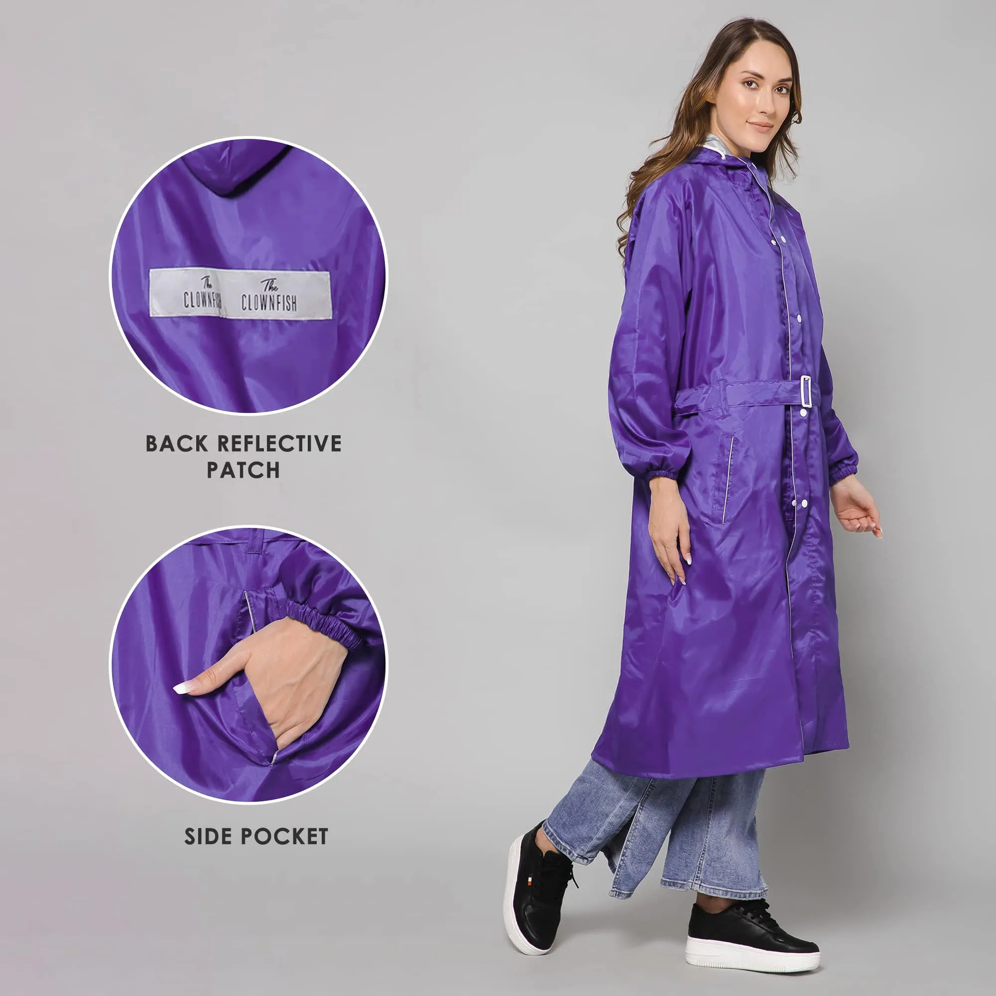 THE CLOWNFISH Raincoats for Women Rain Coat for Women Raincoat for Ladies Waterproof Reversible Double Layer. Drizzle Diva Series (Purple, XX-Large)