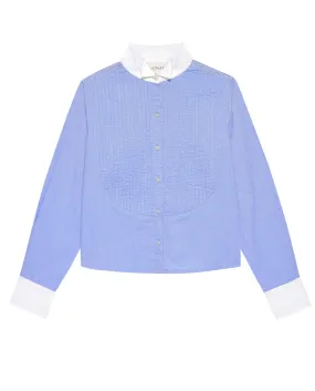 The Pleated Tux Top. -- Blue Oxford with White Poplin Trim