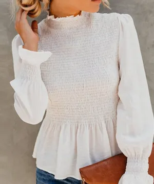 Turtleneck Flared Long Sleeve Ruffles Sweet Beauty Blouse