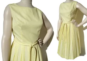 Vintage 60s Yellow Dress Sleeveless Cotton Sundress M