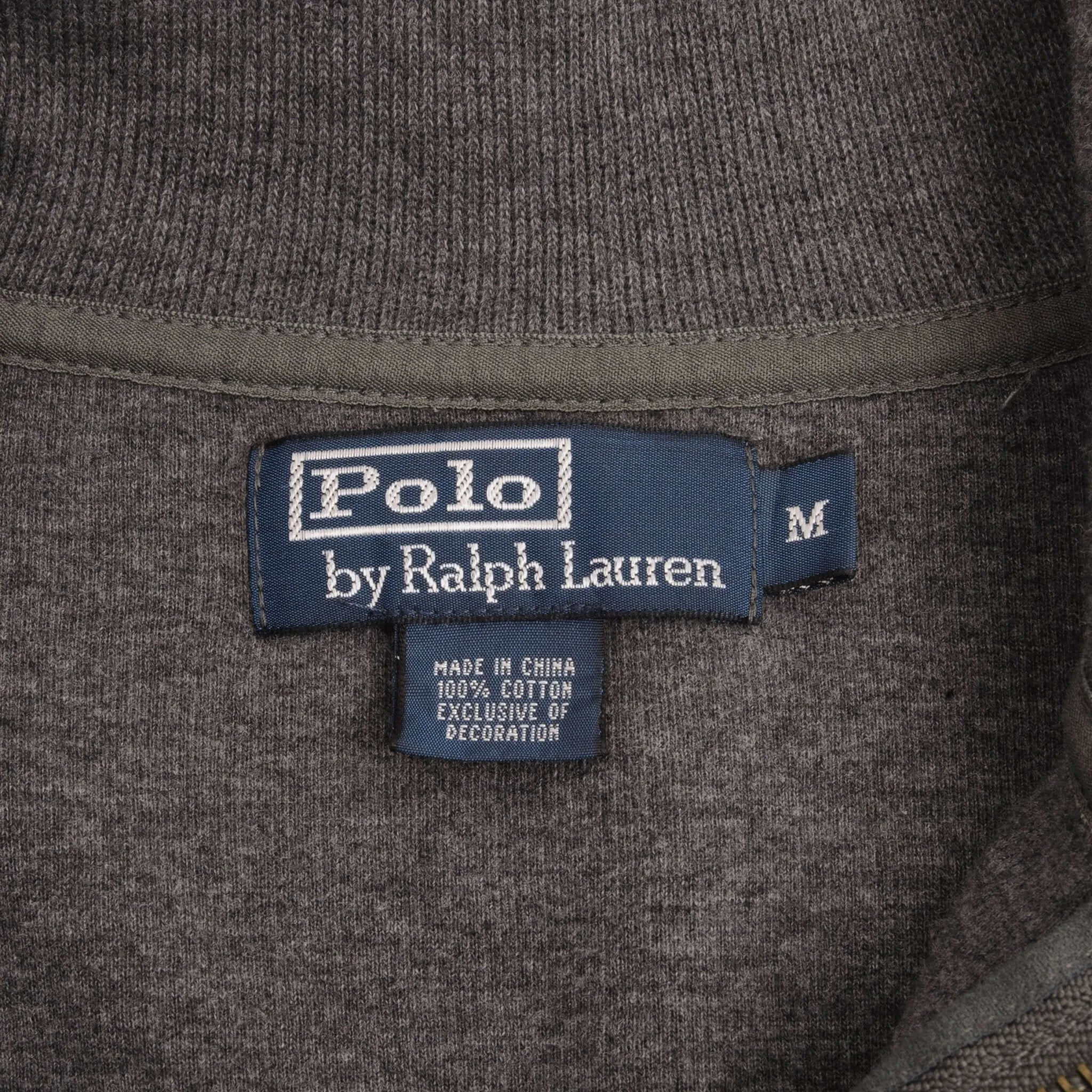 VINTAGE POLO RALPH LAUREN DARK GREY QUARTER 1/4 ZIP SWEATER 1990S SIZE MEDIUM