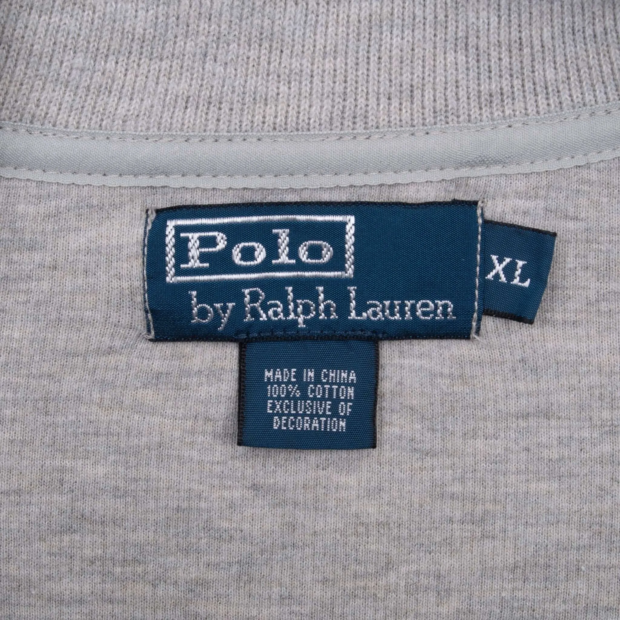 VINTAGE POLO RALPH LAUREN GREY QUARTER 1/4 ZIP SWEATER 1990S XL