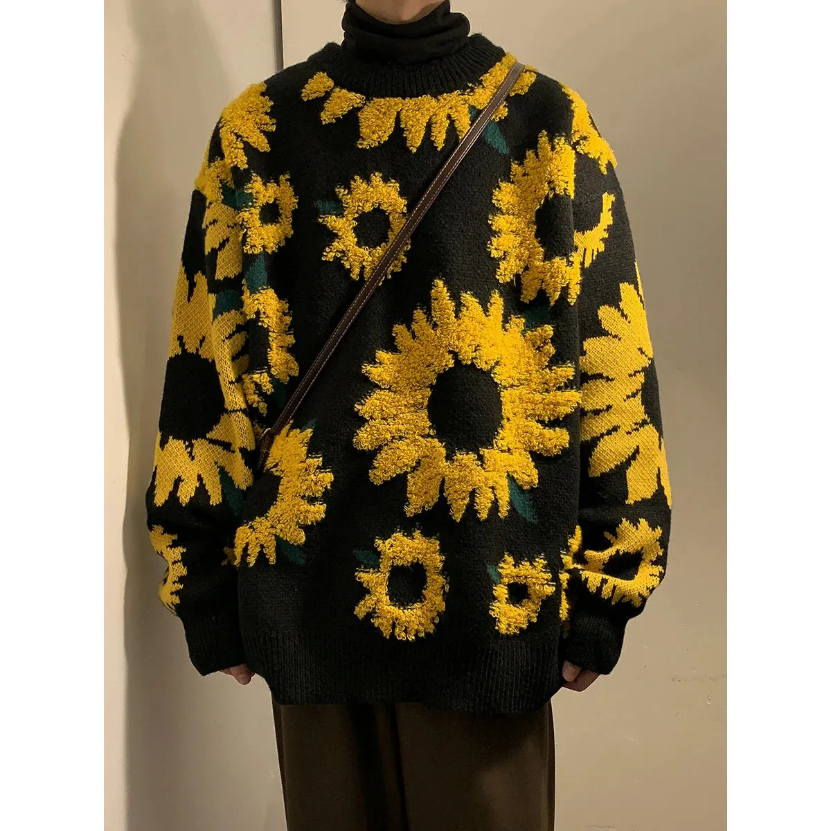 Wiaofellas  -  Sweater Winter Sunflower Warm Sweaters  Fashion Male O-Neck Pullovers Sweater Men Loose Casual Sweater Thick Knitted Unisex