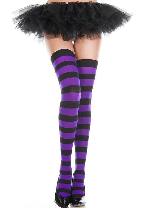 Wide Stripe [Black/Purple] | THIGH HIGHS