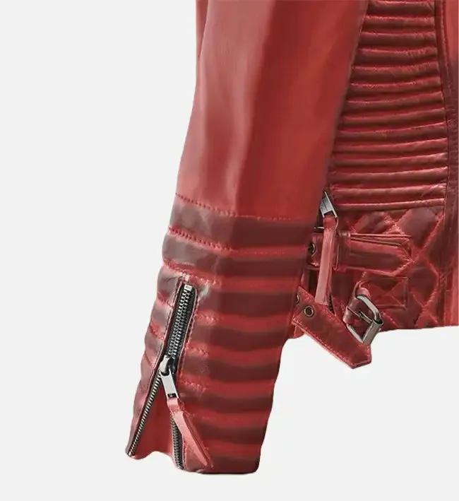 Women's Burnt Red Biker Leather Jacket