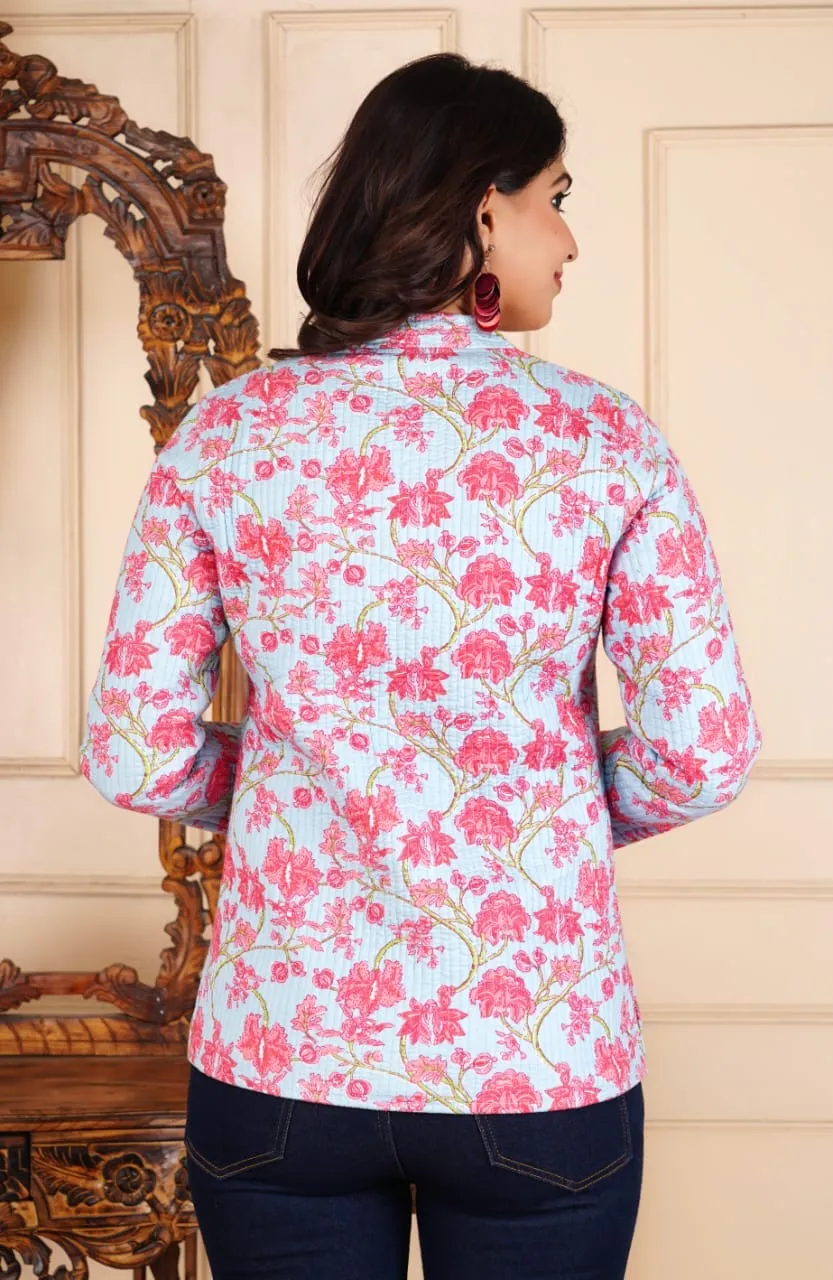 Women's Cotton Quilted Reversible Floral Jacket – Stylish & Comfortable