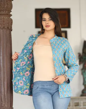 Women's Cotton Quilted Reversible Floral Jacket – Stylish & Comfortable