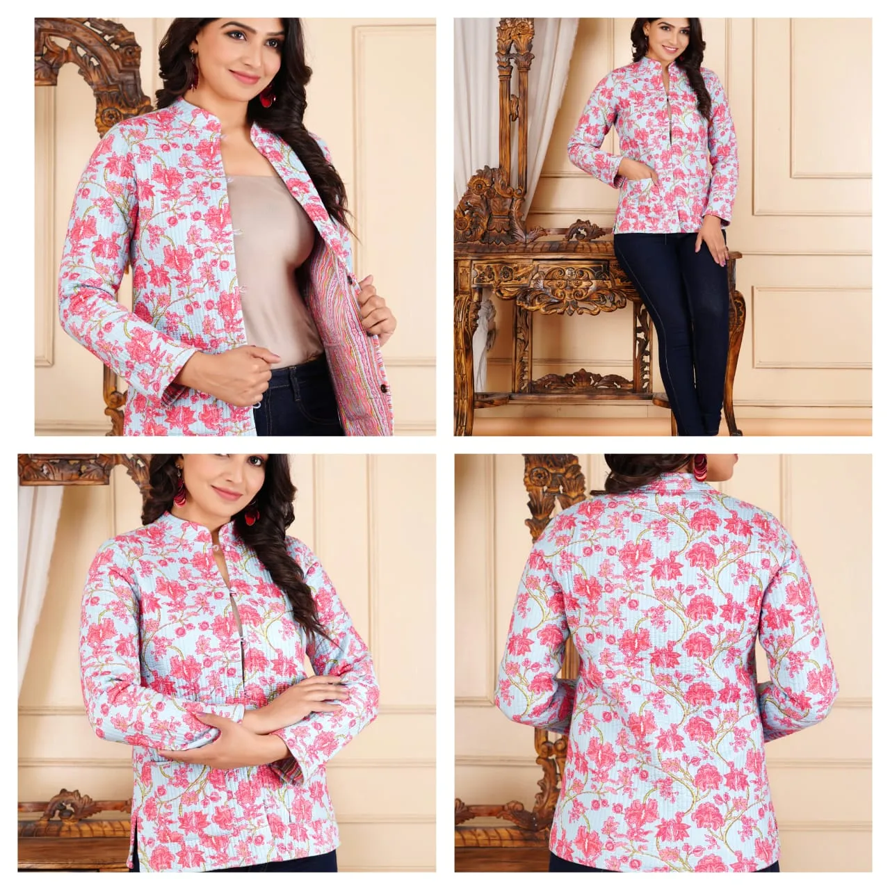 Women's Cotton Quilted Reversible Floral Jacket – Stylish & Comfortable