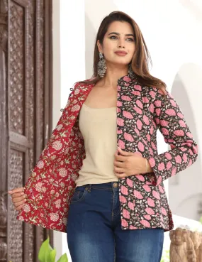 Women's Cotton Quilted Reversible Jacket – Floral Design