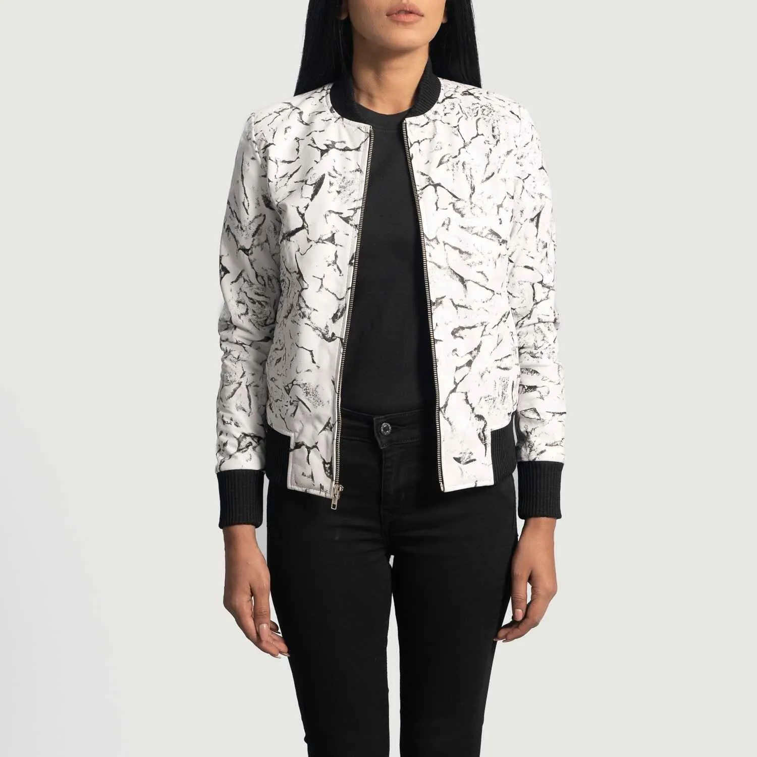 Womens Donna Blake White Leather Bomber Jacket