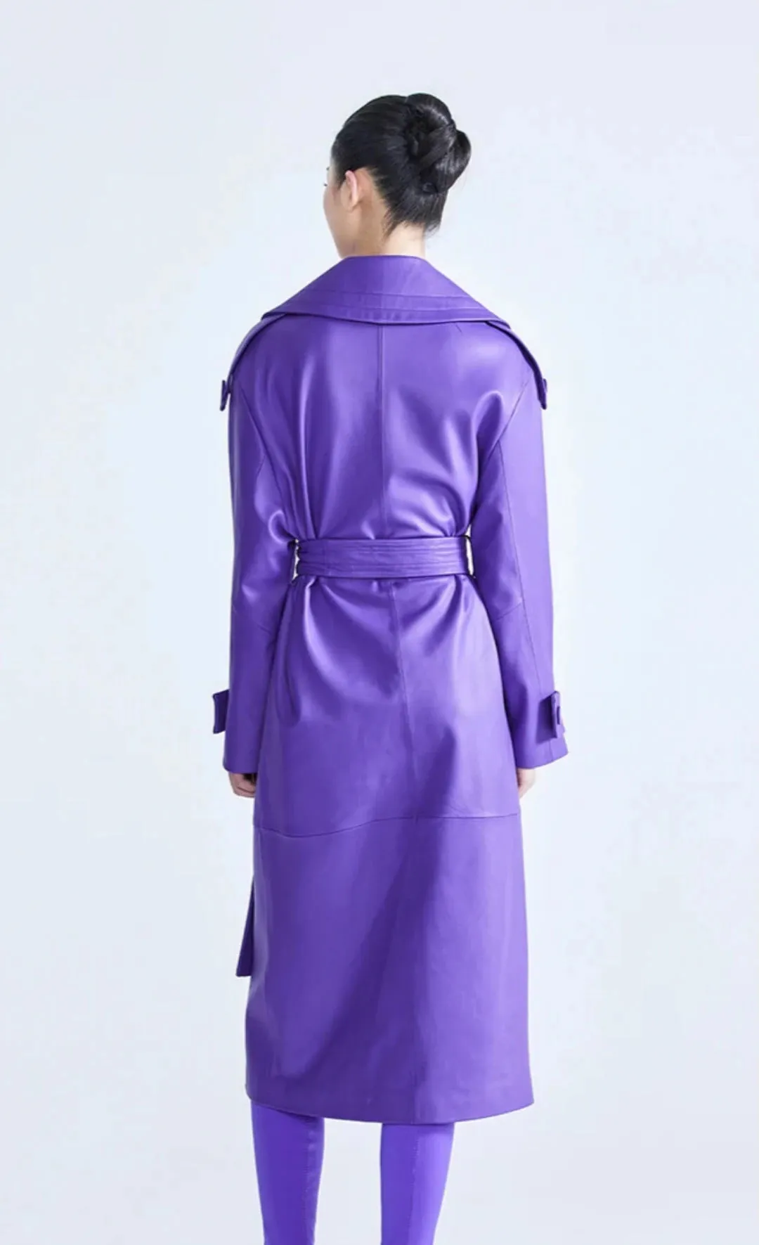 Women's Elegant Midi Faux Leather Trench Coat