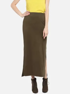 Womens Olive Viscose Elastane Skirt