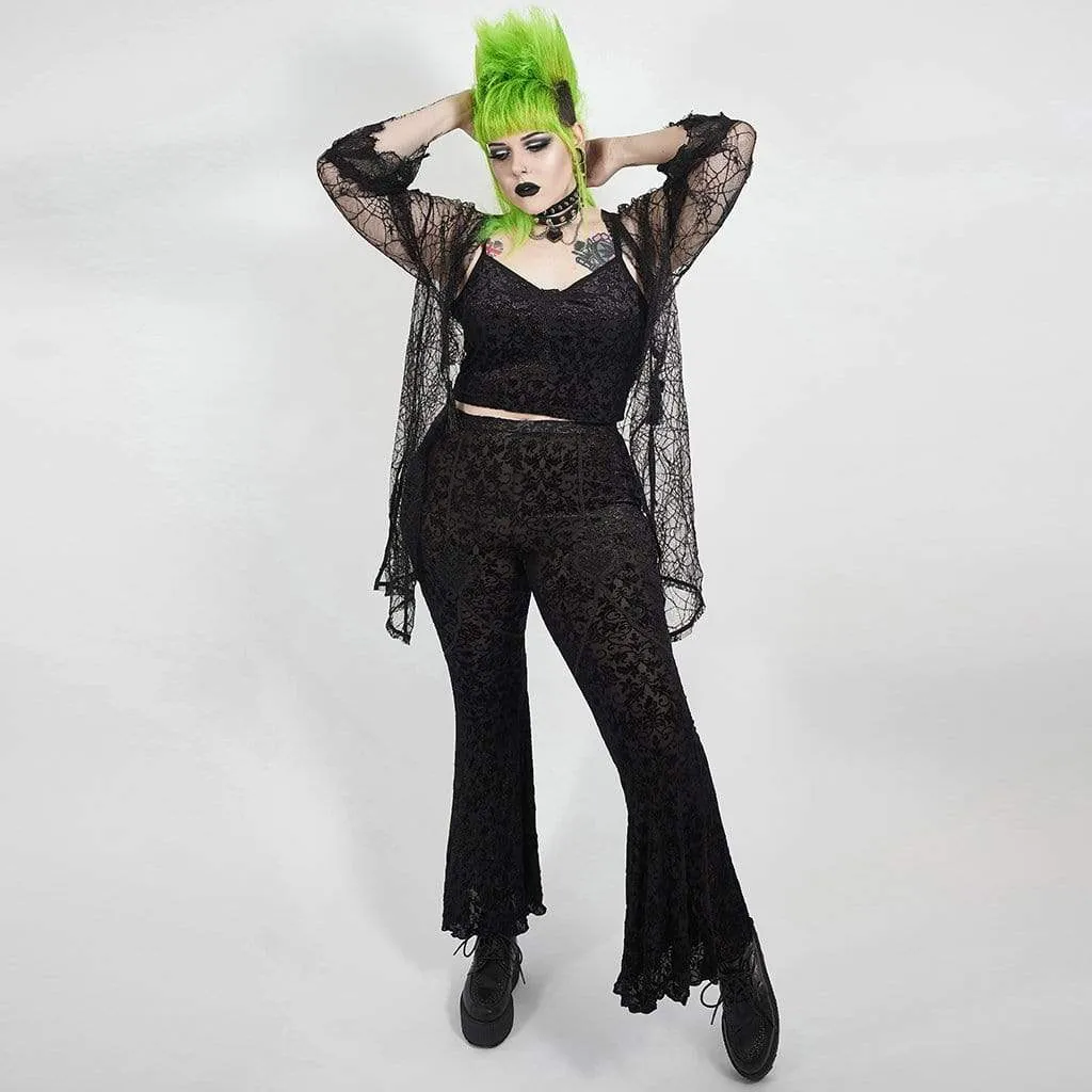 Women's Plus Size Gothic Black Lace Overlay Flared Pants